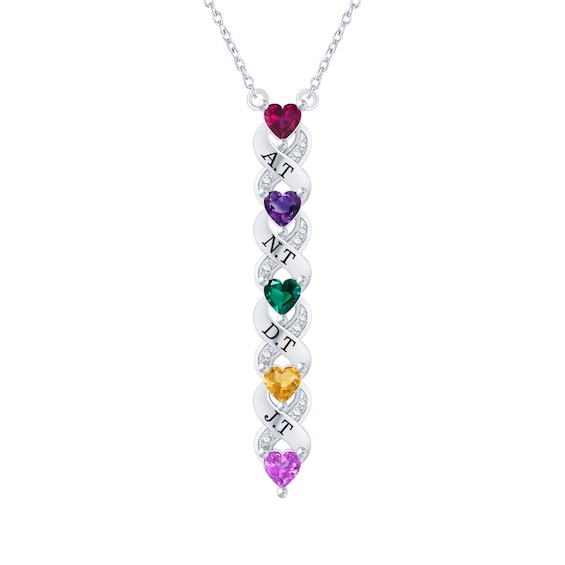 Diamond Birthstone Family & Mother's Heart Necklace (2-5 Stones and 1-4 Lines)