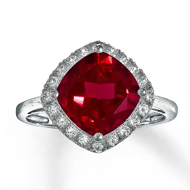 Lab-Created Ruby Ring  Lab-Created Sapphires 10K White Gold