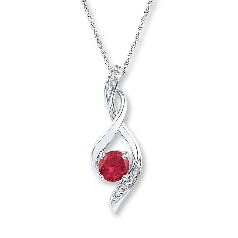 Main Image 1 of Lab-Created Ruby Necklace Diamond Accents Sterling Silver
