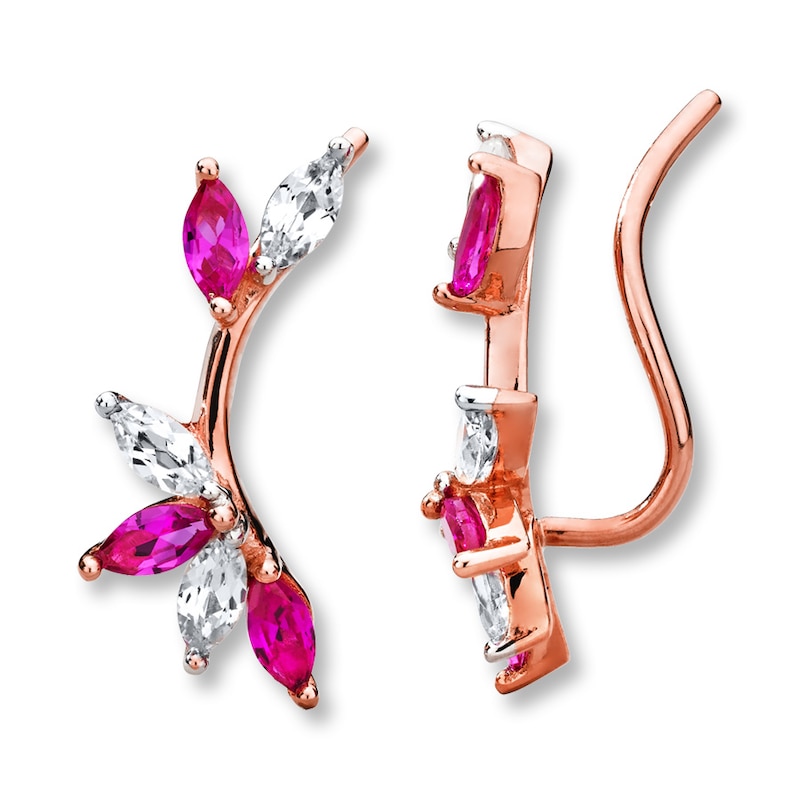 Lab-Created Ruby Earring Climbers 10K Rose Gold