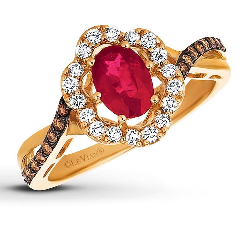 Le Vian Natural Ruby Ring 1/3 ct tw Diamonds 14K Honey Gold with 360
