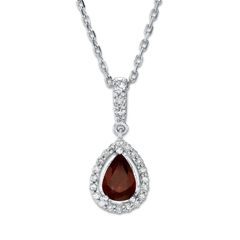 Natural Ruby Necklace 1/6 ct tw Diamonds 14K White Gold