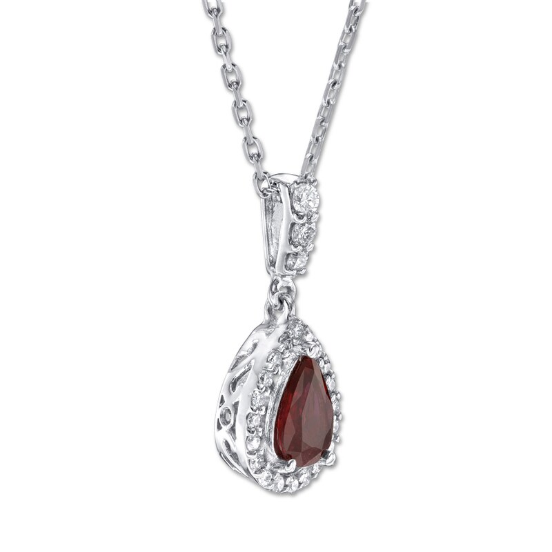 Natural Ruby Necklace 1/6 ct tw Diamonds 14K White Gold