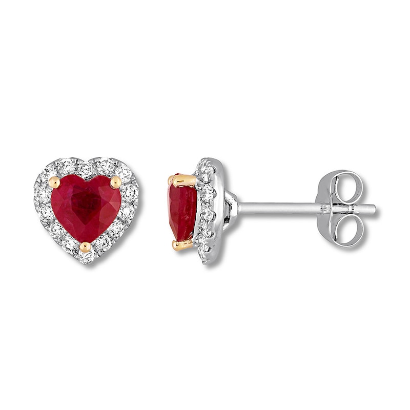 Natural Ruby Earrings 1/4 ct tw Diamonds 14K Two-Tone Gold