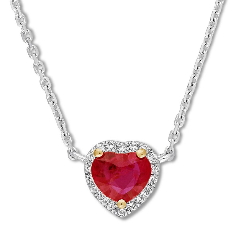 Natural Ruby Necklace 1/15 ct tw Diamonds 14K White Gold