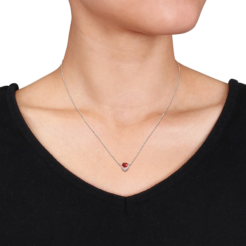Natural Ruby Necklace 1/15 ct tw Diamonds 14K White Gold
