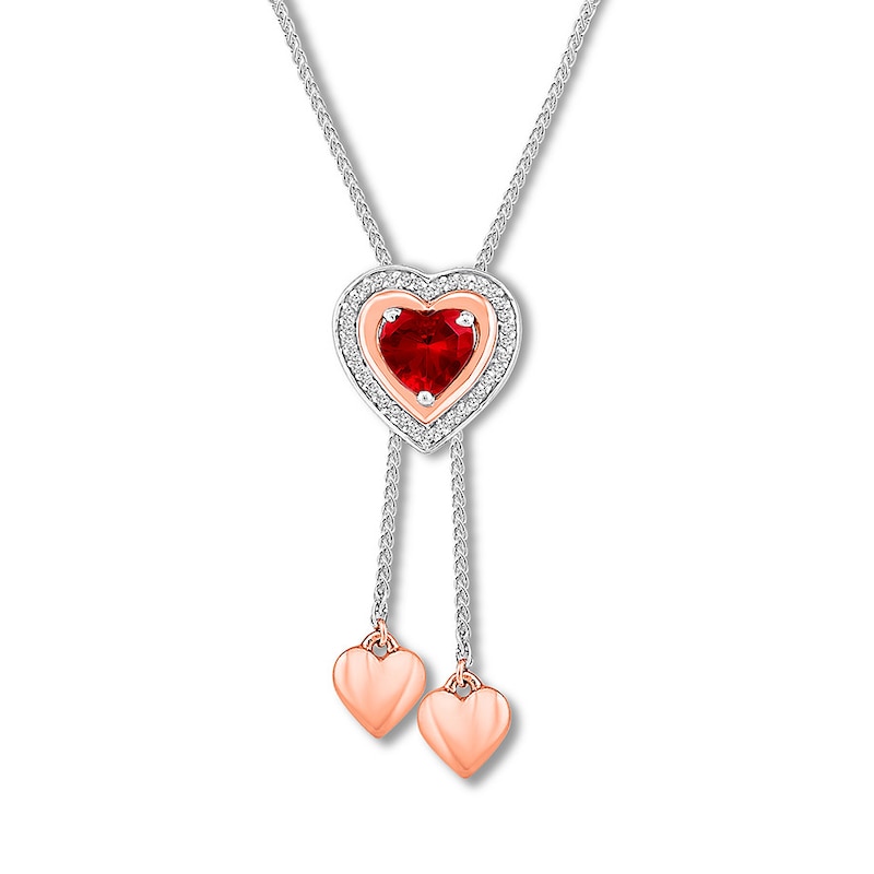 Lab-Created Ruby Necklace 1/20 ct wt Diamonds Sterling Silver/10K Rose Gold