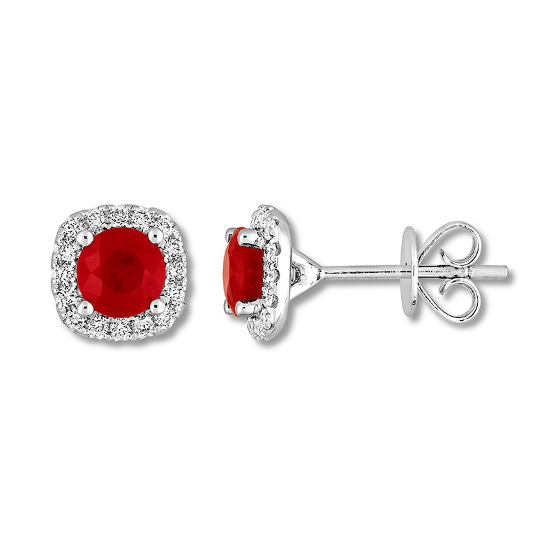 Main Image 1 of Natural Ruby Earrings 1/4 ct tw Diamonds 14K White Gold