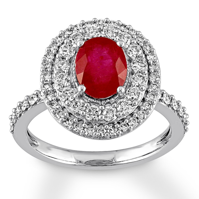 Main Image 1 of Natural Ruby Ring 7/8 ct tw Diamonds 14K White Gold