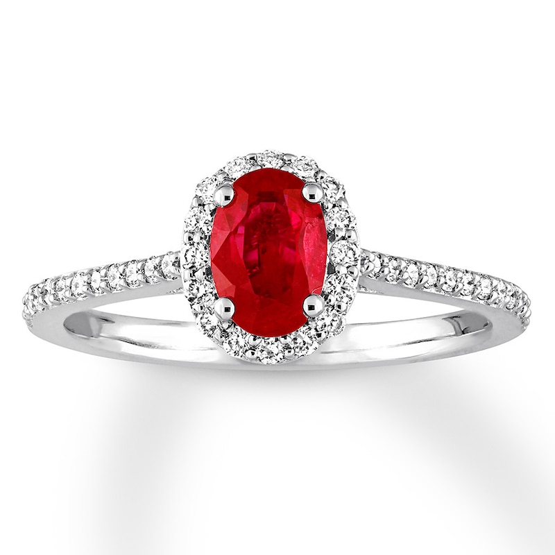 Natural Ruby Ring 1/4 ct tw Diamonds 14K White Gold