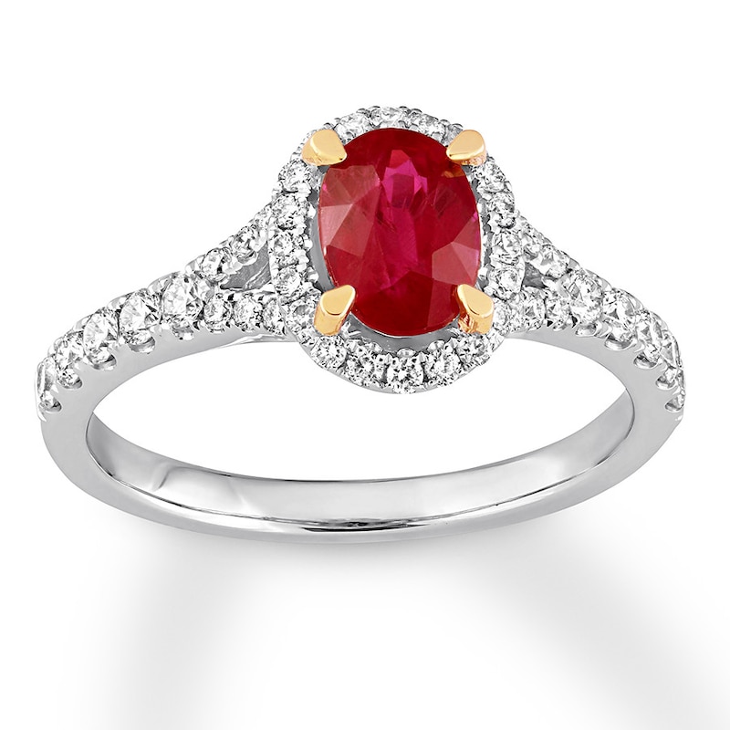 Natural Ruby Ring 1/2 ct tw Diamonds 14K White Gold