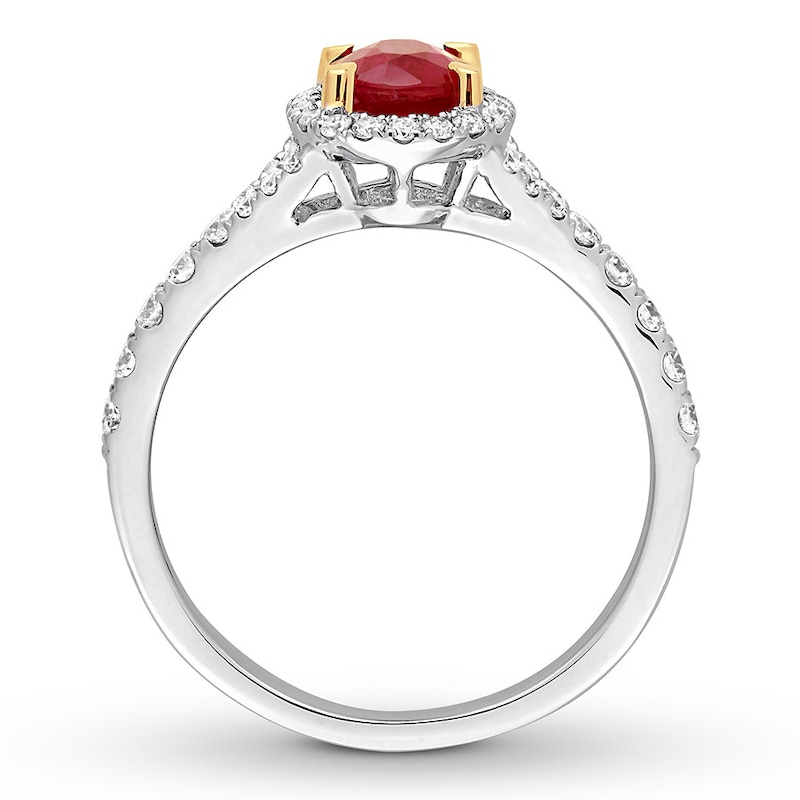 Natural Ruby Ring 1/2 ct tw Diamonds 14K White Gold