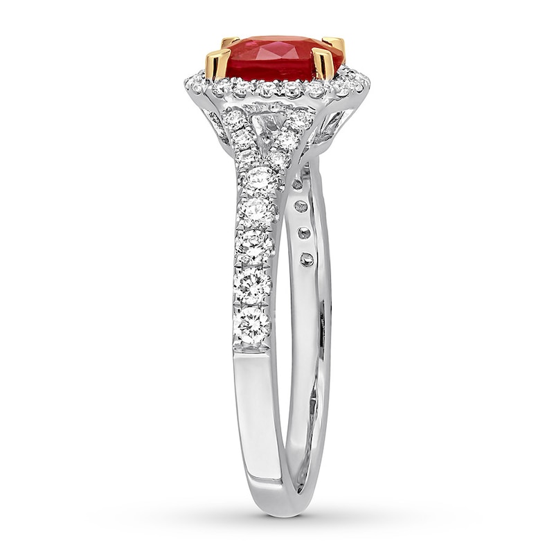 Natural Ruby Ring 1/2 ct tw Diamonds 14K White Gold