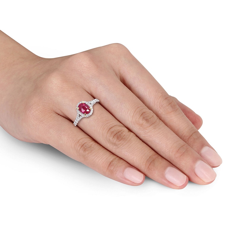 Natural Ruby Ring 1/2 ct tw Diamonds 14K White Gold