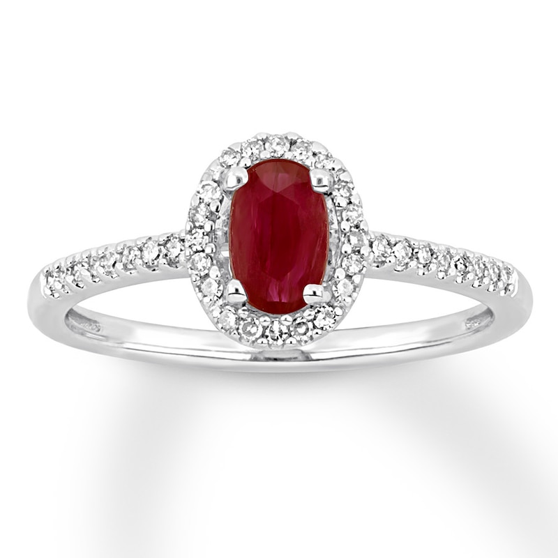 Natural Ruby Ring 1/8 ct tw Diamonds 10K White Gold
