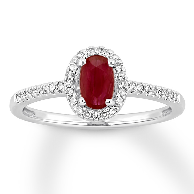 Main Image 1 of Natural Ruby Ring 1/8 ct tw Diamonds 10K White Gold