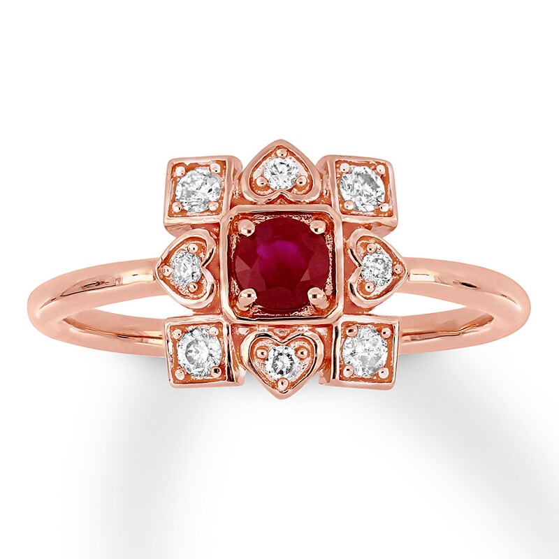 Natural Ruby Ring 1/5 ct tw Diamonds 10K Rose Gold