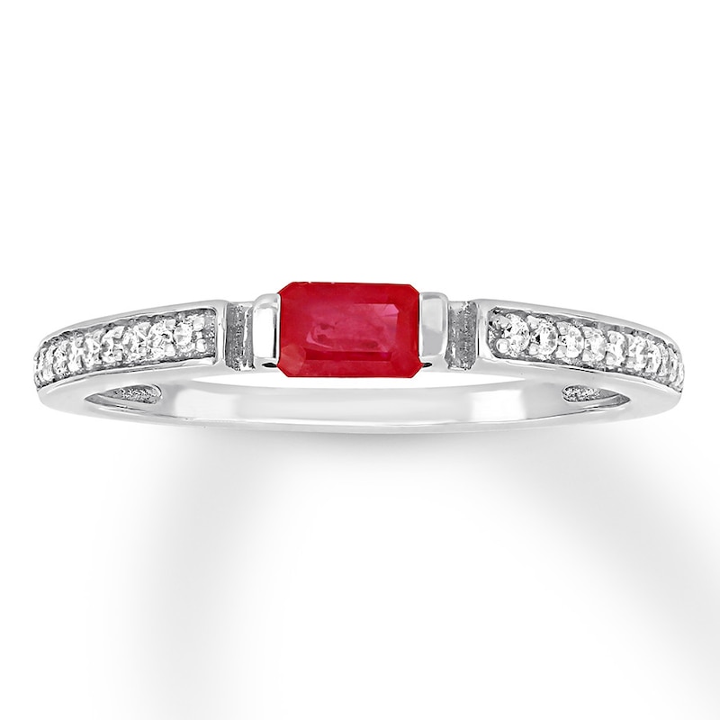 Natural Ruby Stackable Ring 1/10 ct tw Diamonds 10K White Gold