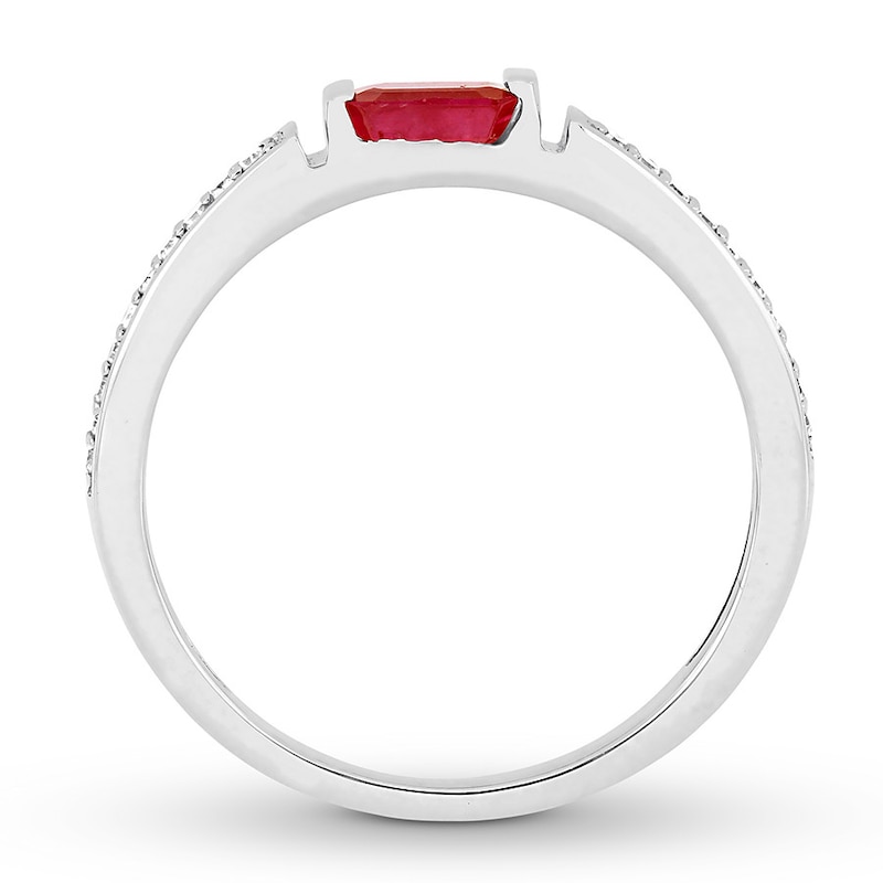 Natural Ruby Stackable Ring 1/10 ct tw Diamonds 10K White Gold