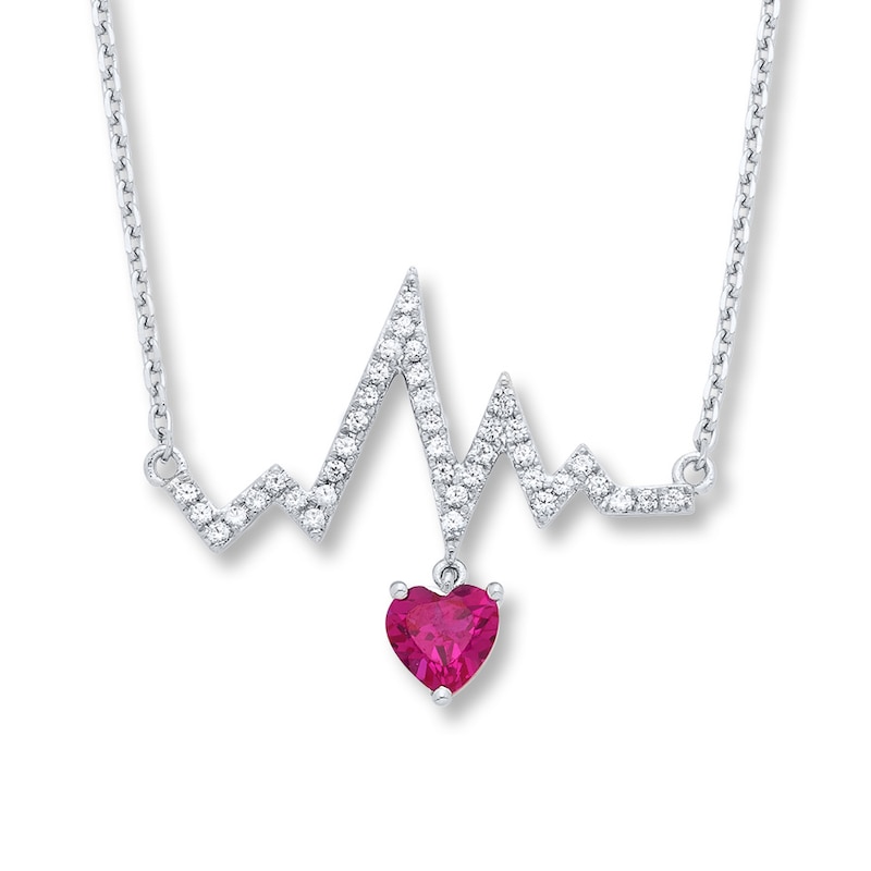 Main Image 1 of Lab-Created Ruby Necklace Lab-Created Sapphires Sterling Silver