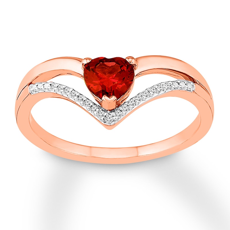 Lab-Created Ruby Ring 1/20 ct tw Diamonds 10K Rose Gold with 360