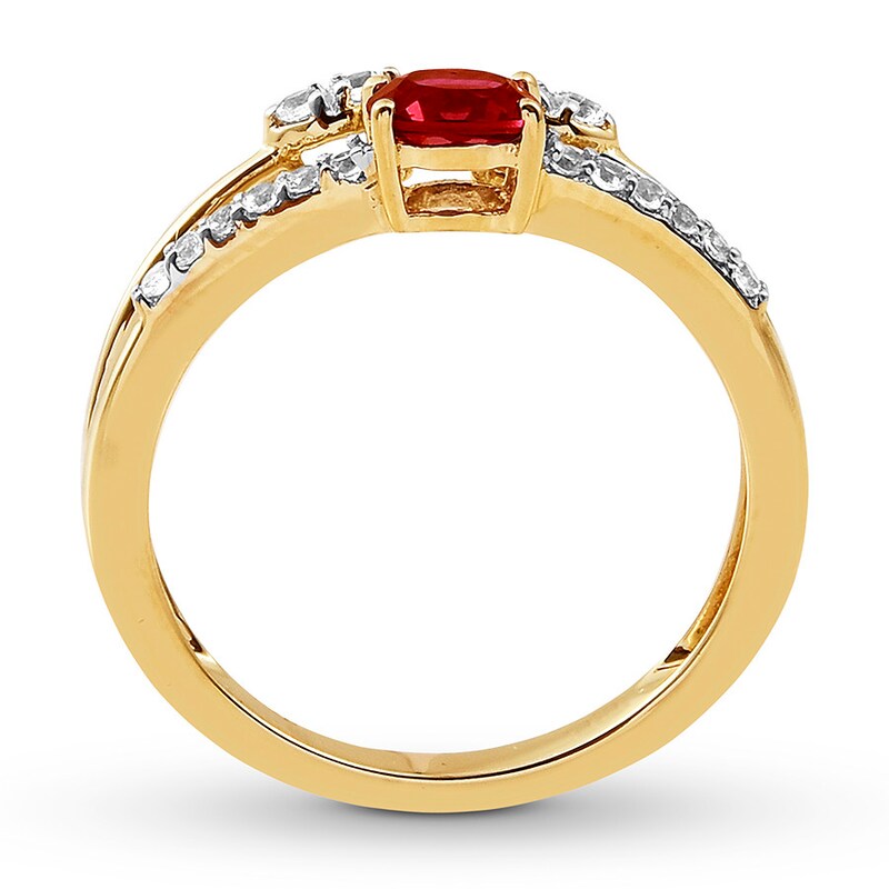 Lab-Created Ruby Ring White Topaz Accents 10K Yellow Gold