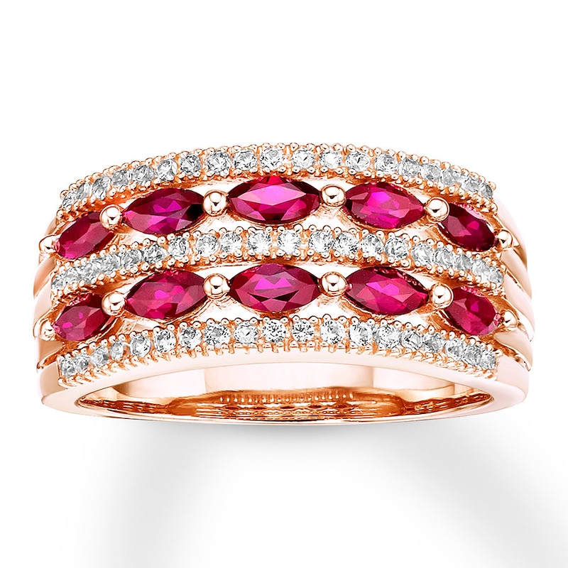 Lab-Created Ruby Ring Lab-Created Sapphires 10K Rose Gold