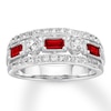 Thumbnail Image 0 of Lab-Created Ruby Ring Lab-Created Sapphires 10K White Gold