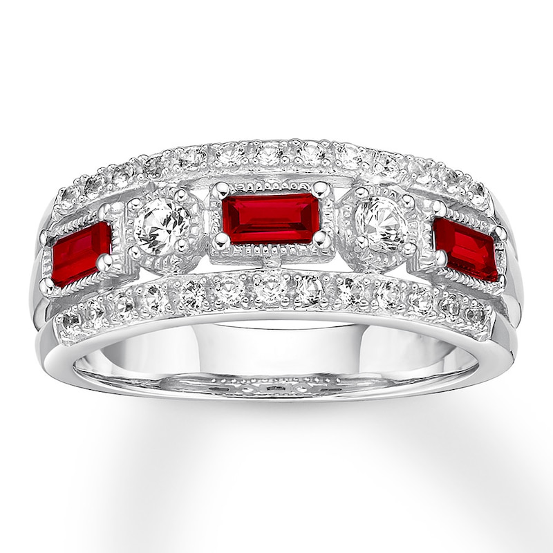Lab-Created Ruby Ring Lab-Created Sapphires 10K White Gold