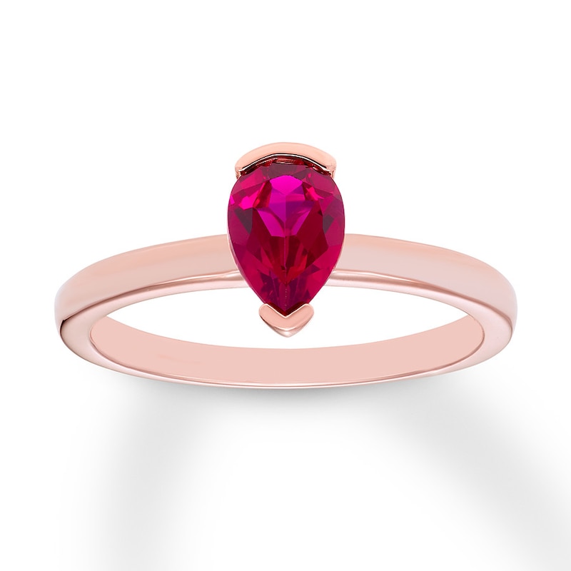 Lab-Created Ruby Ring 10K Rose Gold with 360