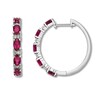 Thumbnail Image 1 of Lab-Created Ruby & Lab-Created Sapphire Hoop Earrings 10K White Gold