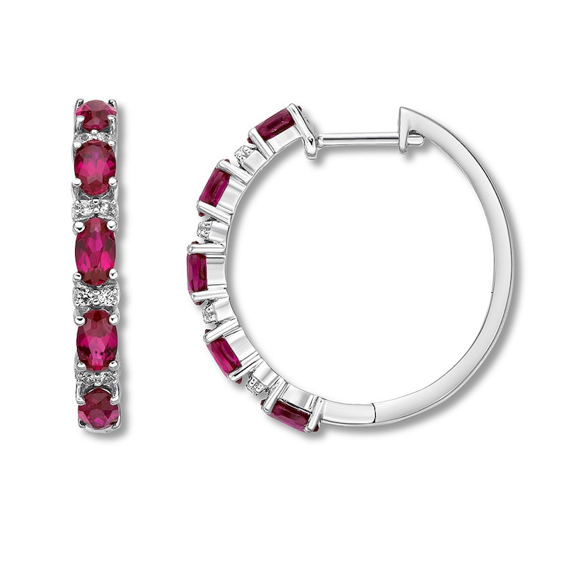 Lab-Created Ruby & Lab-Created Sapphire Hoop Earrings 10K White Gold