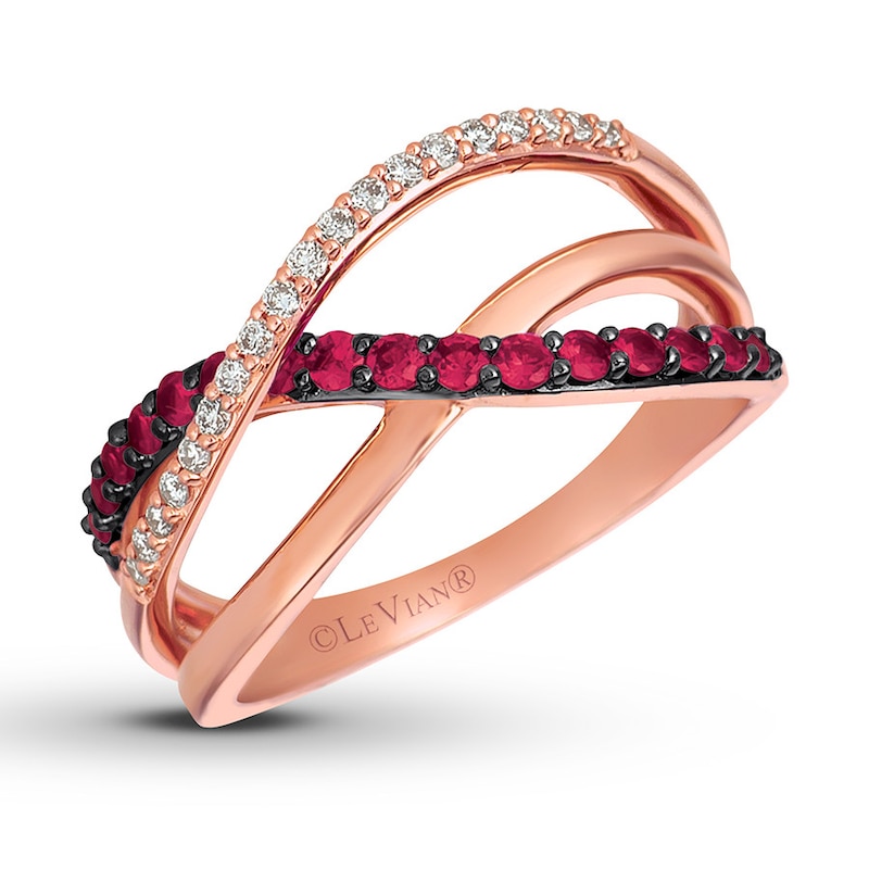 Le Vian Natural Ruby Ring 1/8 cttw Diamonds 14K Strawberry Gold