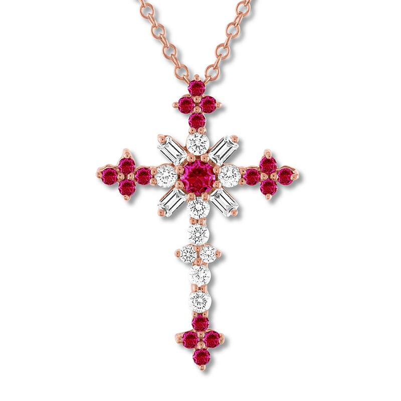 Lab Created Ruby Sapphire Cross Necklace 10k Rose Gold Jared - Ruby Cross Pendant Necklace