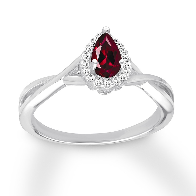 Natural Ruby Ring 1/10 carat tw Diamonds 10K White Gold
