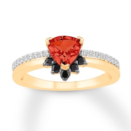 Lab-Created Ruby Ring 1/5 ct tw Black & White Diamonds 10K Gold