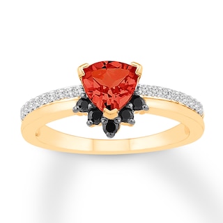 Lab-Created Ruby Ring 1/5 ct tw Black & White Diamonds 10K Gold | Jared