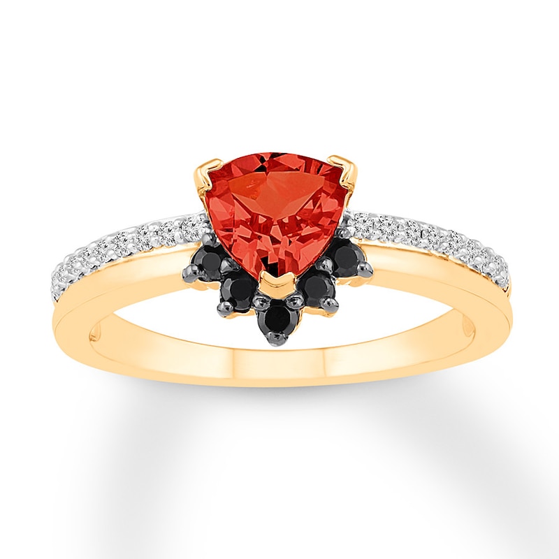 Lab-Created Ruby Ring 1/5 ct tw Black & White Diamonds 10K Gold with 360