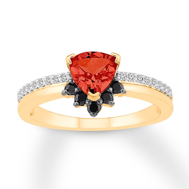 Lab-Created Ruby Ring 1/5 ct tw Black & White Diamonds 10K Gold