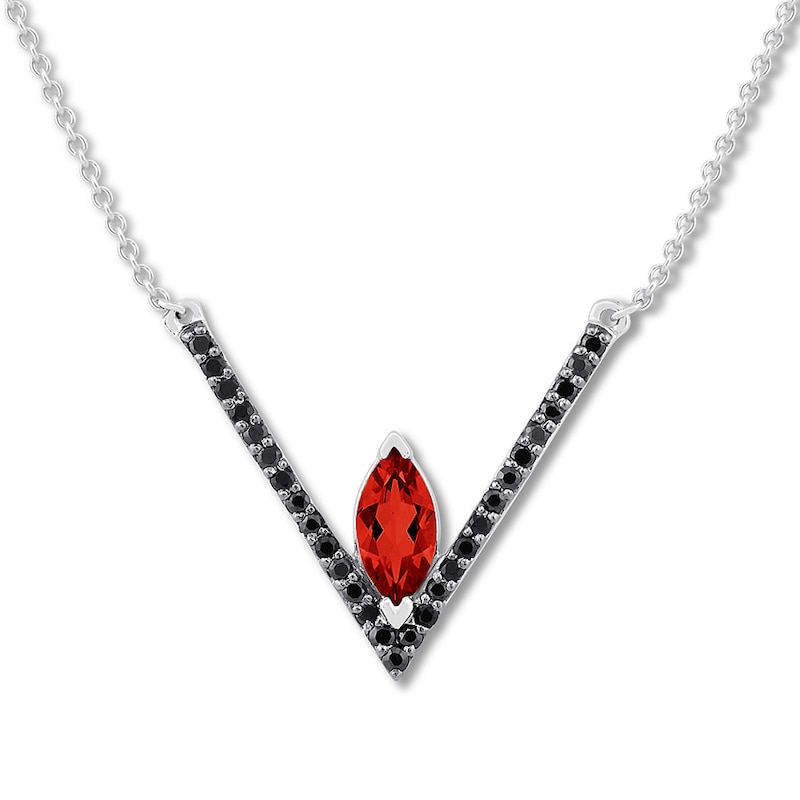 Lab-Created Ruby Necklace 1/5 ct tw Black Diamonds 10K White Gold