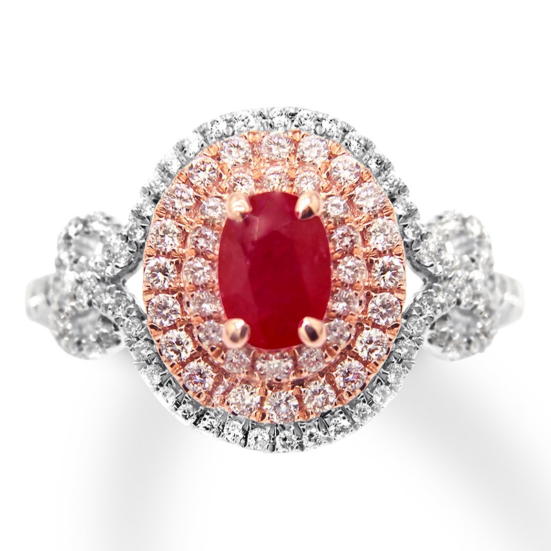 Natural Ruby Ring 3/4 cttw Certified Diamonds 14K Two-Tone Gold