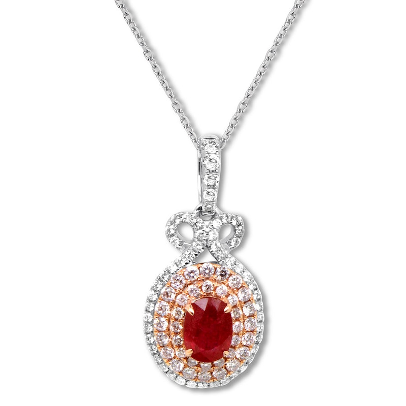 Natural Ruby Necklace 3/4 ct tw Diamonds 14K Two-Tone Gold