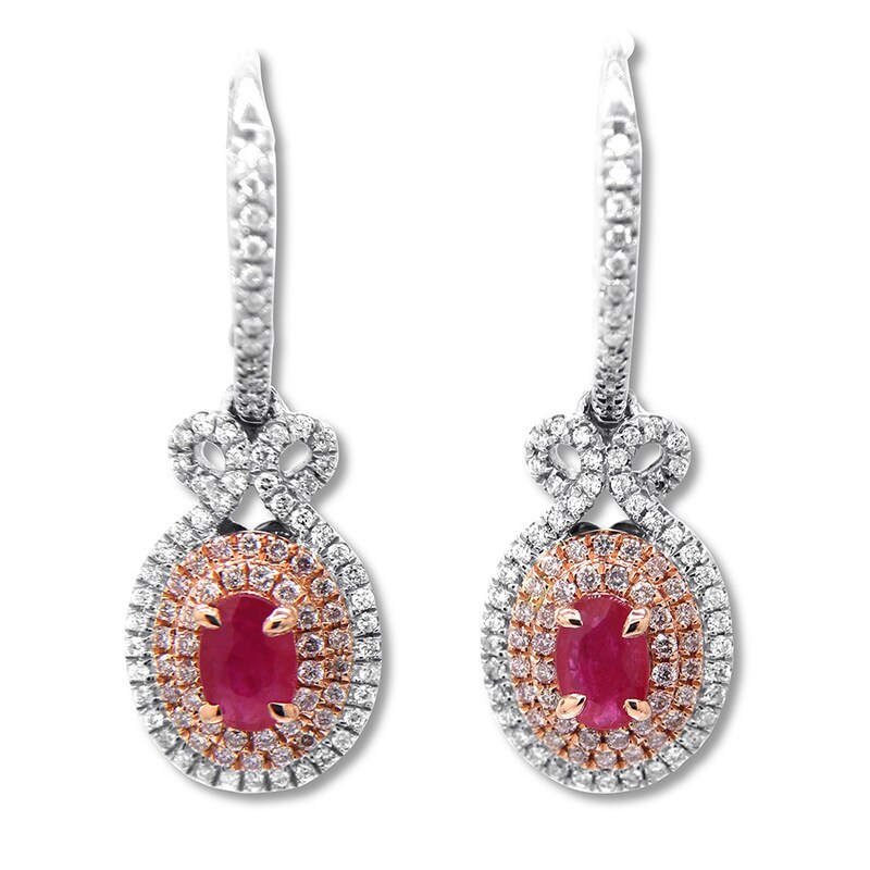 Natural Ruby Earrings 3/4 ct tw Diamonds 14K Two-Tone Gold