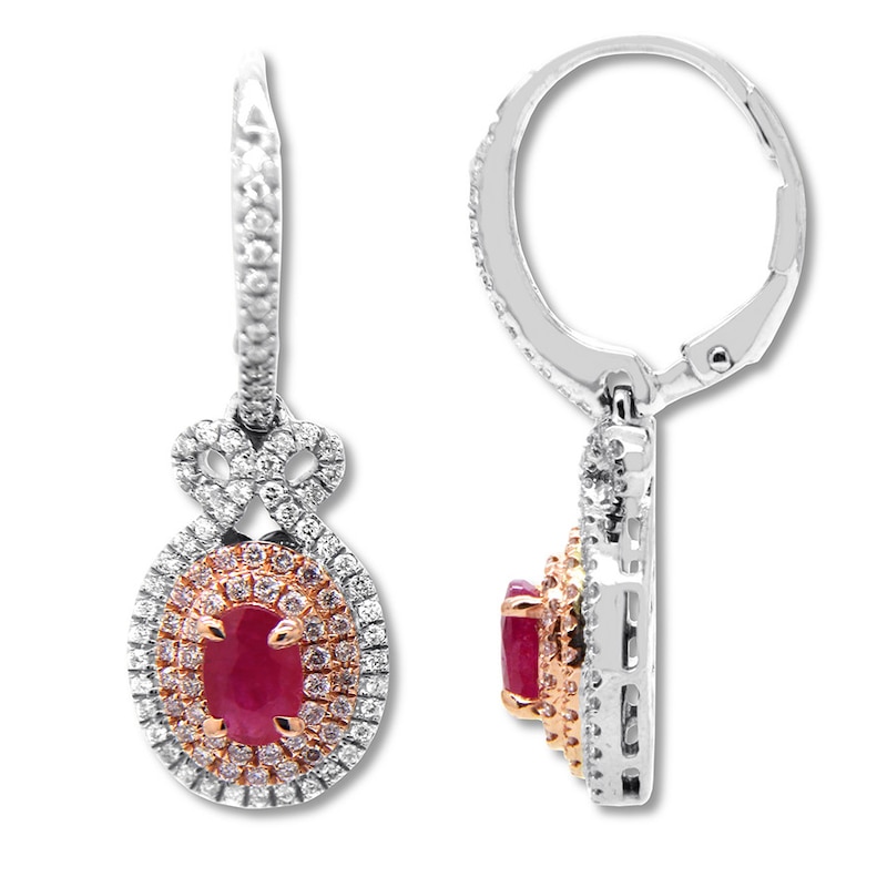 Natural Ruby Earrings 3/4 ct tw Diamonds 14K Two-Tone Gold
