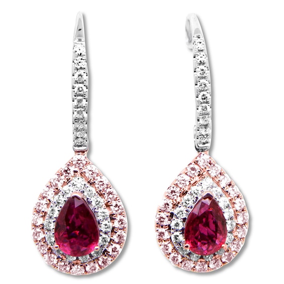 Natural Ruby Earrings 1 ct tw Diamonds 14K Two-Tone Gold | Jared
