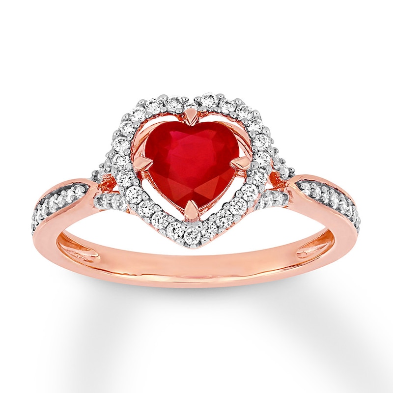 Natural Ruby Ring 1/4 carat tw Diamonds 14K Rose Gold