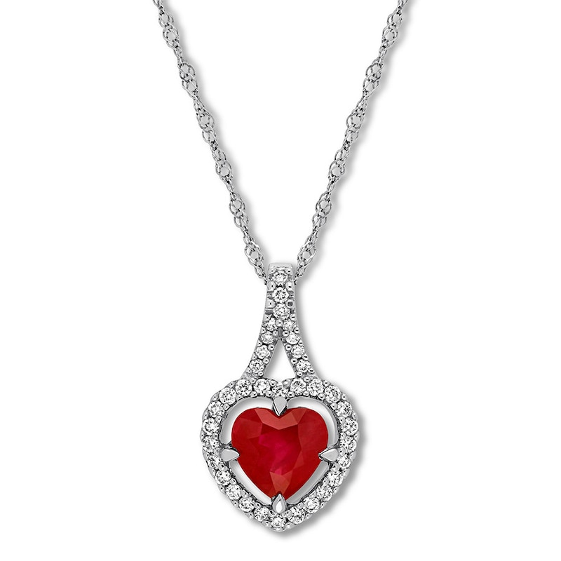 Natural Ruby Necklace 1/6 ct tw Diamonds 14K White Gold