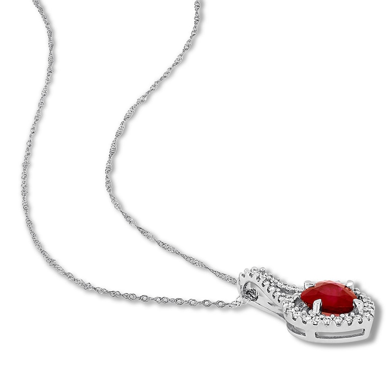 Natural Ruby Necklace 1/6 ct tw Diamonds 14K White Gold