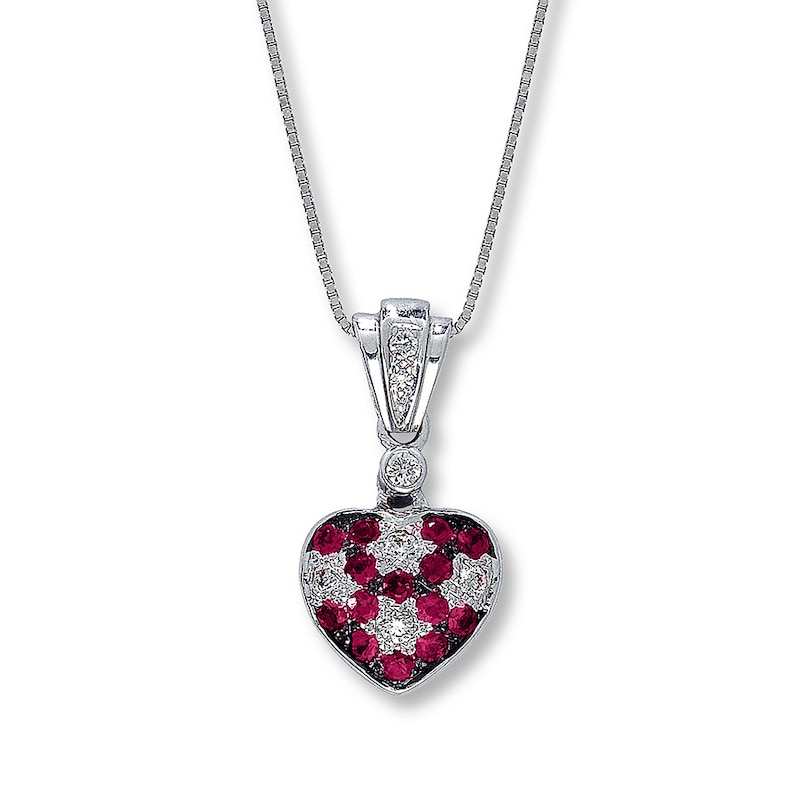 Main Image 1 of Le Vian Heart Necklace Natural Rubies 1/15 ct tw Diamonds 14K Vanilla Gold