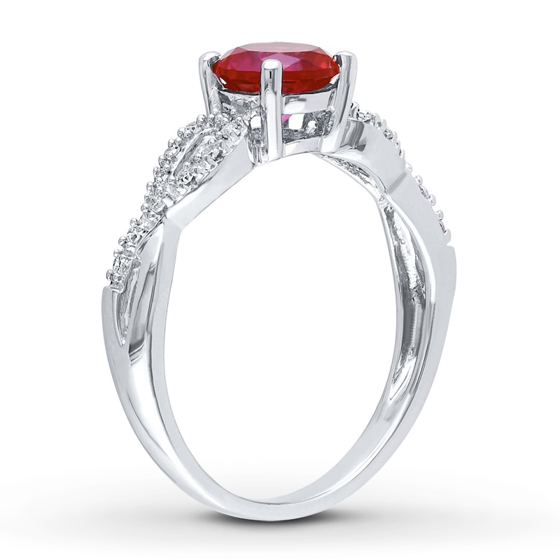 Lab-Created Ruby Ring 1/15 ct tw Diamonds 10K White Gold
